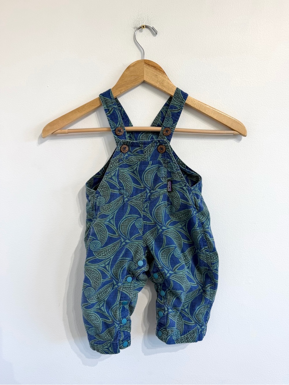 Patagonia Blue-Green Patterned Baby Overalls organic cotton
